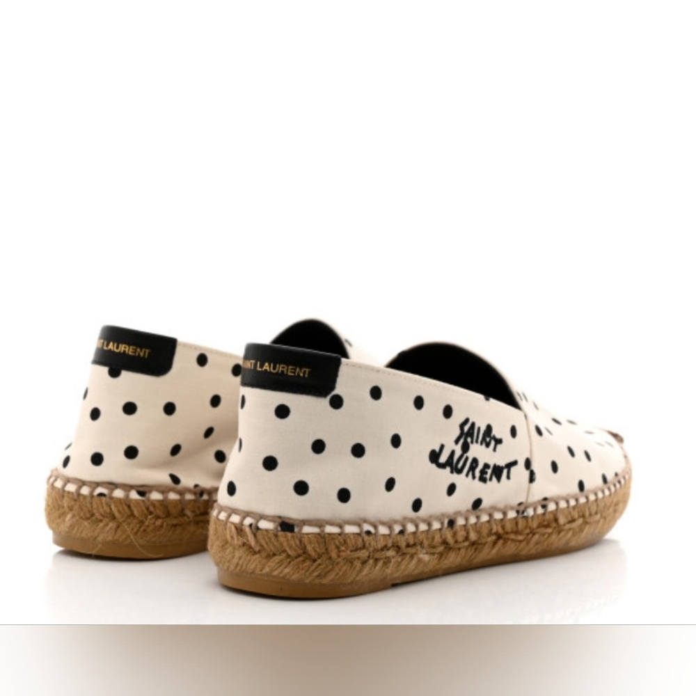 Nwt. Saint Laurent signature espadrilles cream and black pokadots W/Box - Picture 12 of 13